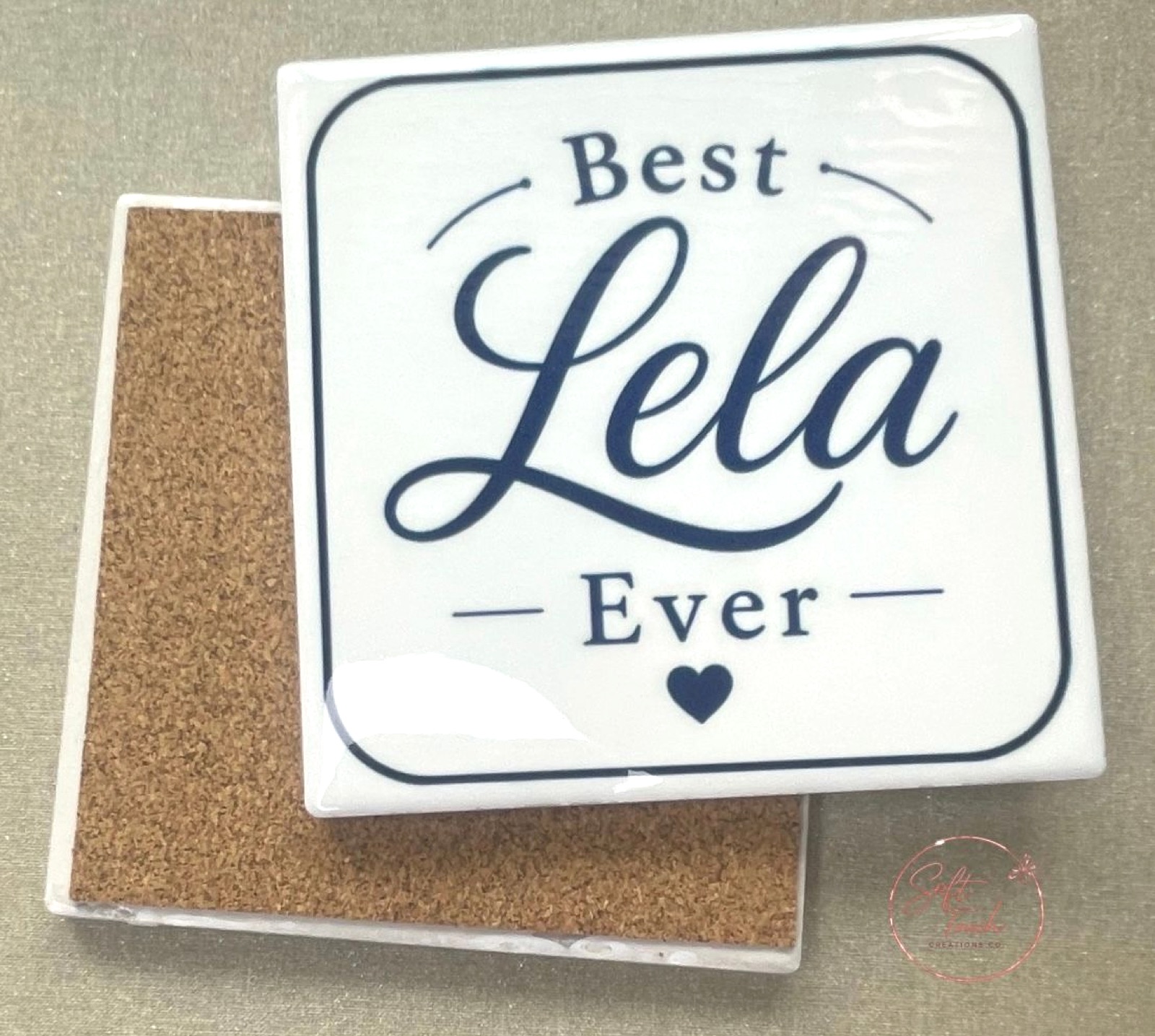 Personalized ceramic coaster with cork backing